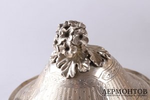Сахарница в технике гильоше, классика. Серебро 950 пробы. Франция