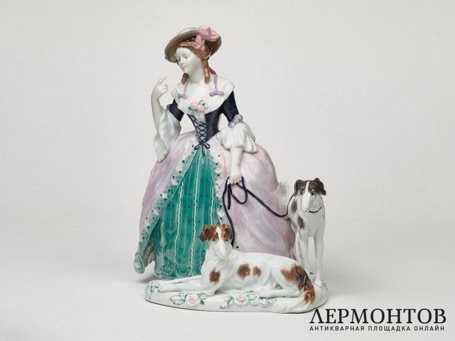 Статуэтка «Дама с борзыми». Фарфор, Karl Ens, Германия, 1919–1940 годы