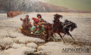 Картина Свадебный кортеж зимой. Худ. Стоянов Петр-Константин. Холст, масло.