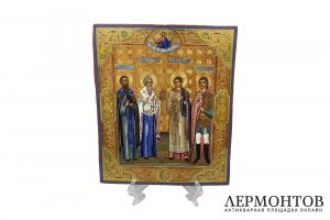 Икона Св. Василий, Харлампий, Стефан, Георгий. Россия, к. 19 - н. 20 в. Дерево, темп.