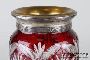 Ваза для цветов. Двухслойное стекло, серебро 800 пробы. Германия, начало 20 века.
