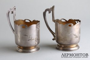 Парные подстаканники в стиле модерн. Серебро 84 пробы. 5 Артель, Москва, 1908-1917