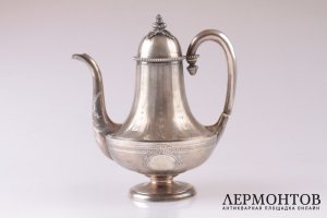 Кофейник Pierre Quielle. Серебро 950 пробы, гильоше. Конец XIX века. Франция