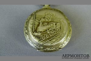 Карманные часы Паровоз. Металл. Швейцария.  часовая мануфактура Regulateur.