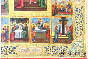 Икона Воскресение Христово с праздниками в клеймах. Россия, конец XIX века.