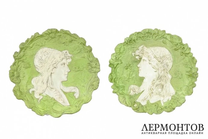 Декоративные тарелки с женскими изображениями в стиле Модерн. Германия, 1900-е гг. 