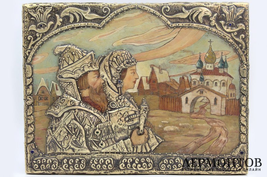 Шкатулка в русском стиле Боярин с боярыней. Россия, начало XX века.