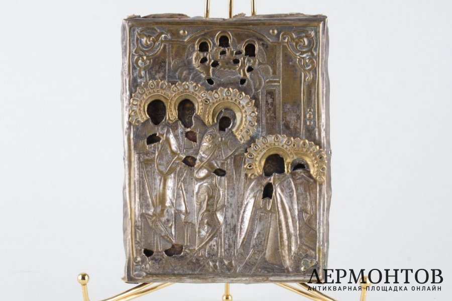 Икона в окладе Явление Богоматери преп. Сергию Радонежскому. 1810-30е гг.