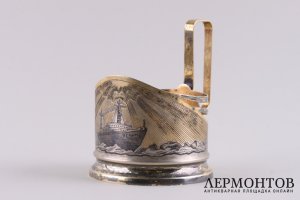 Подстаканник Ледокол Ленин. СССР, Московский ювелирный завод, 1950е гг. Серебро 875