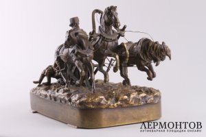 Скульптура композиция Зимняя тройка. Россия, скульптор Напс Е.И., кон. 19 в. Бронза.