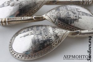 Набор ложек "Виды Москвы". Серебро 84. 1877 год. Российская империя