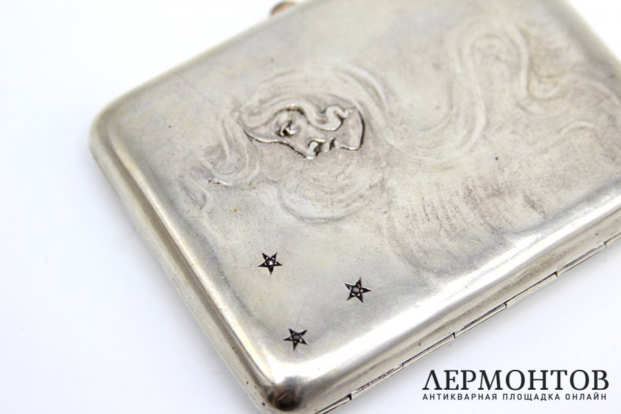 Портсигар Аллегория ночи, модерн. Серебро 84 пробы. Россия, К. Фаберже, 1899-1908