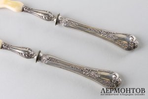 Салатная пара. Серебро 950 пробы, кость. Франция, XIX век.