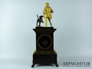 Часы Охота. Бронза, литье, золочение. Франция, Париж. Конец 19 в. 