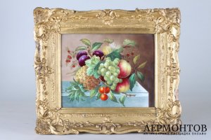 Пласт Натюрморт с ананасом. Фарфор, живопись. Европа,19 век. 