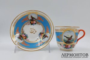 Чайная пара с изображением птиц. Фарфор, XIX в. Россия (?)