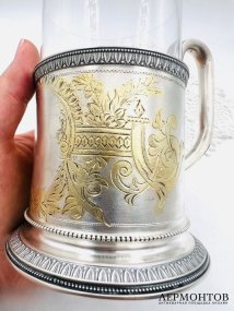 Подстаканник со стаканом. Серебро 84 пробы, А. Кузмичёв, Россия, 1908–1917 годы