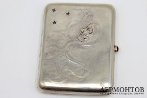 Портсигар Аллегория ночи, модерн. Серебро 84 пробы. Россия, К. Фаберже, 1899-1908
