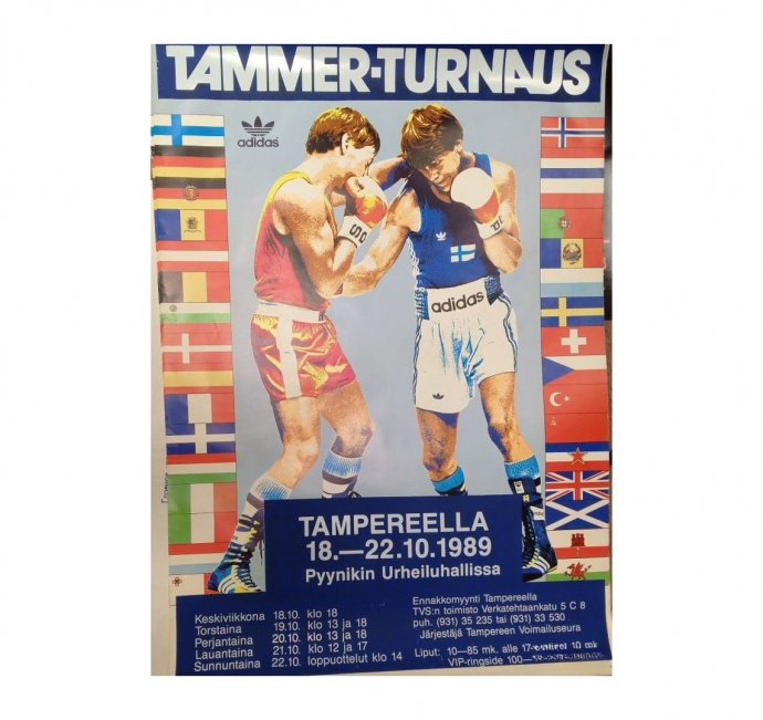 Большая спортивная афиша Бокс Tammer-Turnaus. 1989 год.