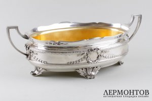 Ваза для фруктов с латунной вставкой. Серебро 800 пробы. Австрия, Вена, XX в.