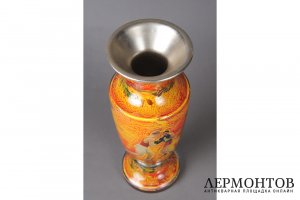 Декоративная ваза кубок Борцы. СССР, 1960-1970-е гг. Стекло, латунь.
