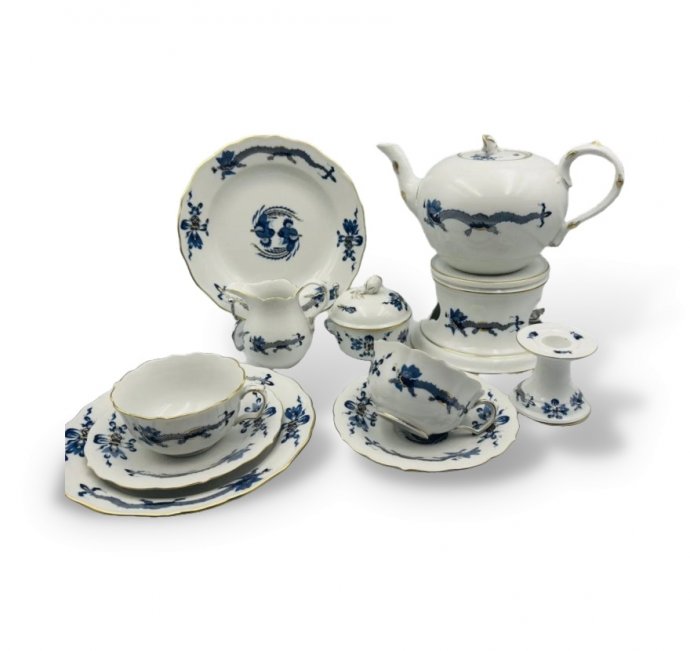 Чайный сервиз тет-а-тет «Синий дракон». Фарфор, роспись, Meissen, Германия, 20 век