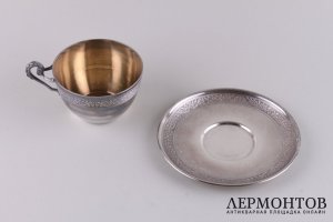 Чайная пара в стиле ампир. Серебро 950 пробы, золочение. Франция, Париж, кон. XIX в.