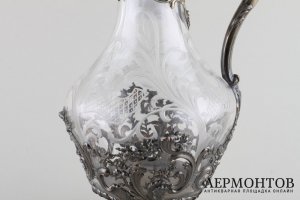 Кувшин в стиле рококо. Серебро 950 пробы, стекло. Франция, 1870-е-1900-е гг.