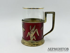 Подстаканник Стрекозы. Россия, 1887 год. Серебро 84, красный лак.