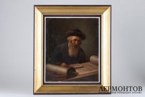  Картина Раввин изучающий Тору. Неизвестный художник. Картон, масло. 