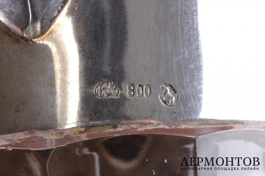 Графин для воды и вина. Серебро 800 пробы, хрусталь. Германия, XX век.