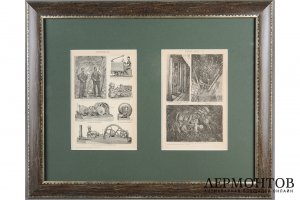 Гравюра Горная добыча. Германия, Лейпциг,  Brockhaus Kon.-Lex.