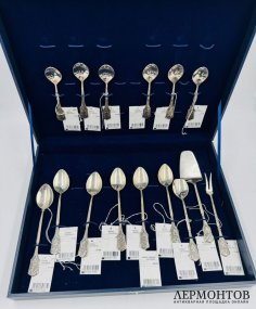 Набор для чая и кофе из 15 предметов. Серебро 925, Красносельский ювелирпром, 2000-е