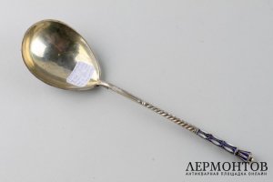 Ложка для меда. Эмаль. Серебро 84 пробы. Российская империя.