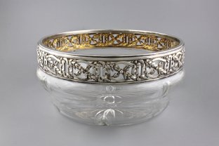 Ваза в серебряной оправе с золочением. Серебро 950 пробы, хрусталь. Франция, нач. XX в.