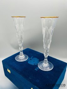 Парные фужеры для шампанского. Хрусталь, золочение, Faberge, Франция, современная работа