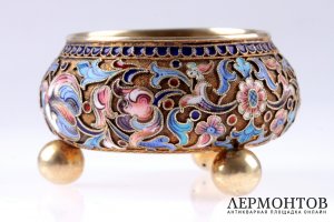 Солонка с эмалью. Густав Клингерт. Серебро 84 пробы. Российская империя