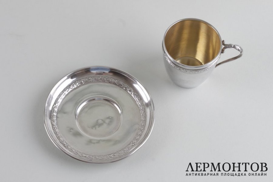 Кофейная пара в стиле ампир. Серебро 950 пробы. Франция