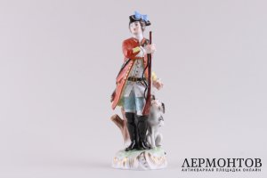 Статуэтка Охотник с собакой. Германия, середина 20 века. Фарфор, роспись.