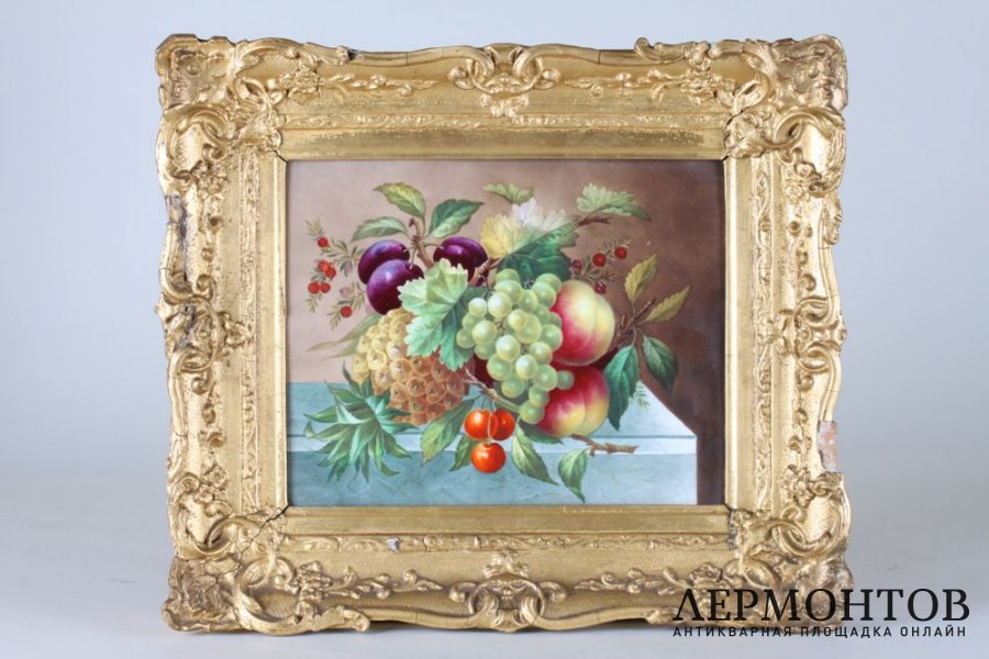 Пласт Натюрморт с ананасом. Фарфор, живопись. Европа,19 век. 