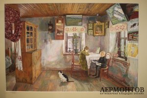 Картина. В деревенской избе. М.И. Климентов. 1935 год