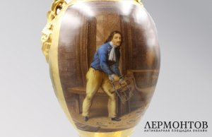 Ваза с изображением Петр I в Зандаме. Россия, бр. Корниловы, 1830-1840-е гг. Фарфор.