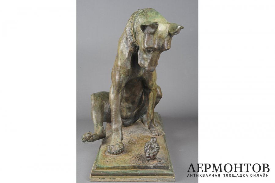 Скульптура Собака с цыпленком. Италия, автор Antonio Amorgasti, 1923 г. Бронза