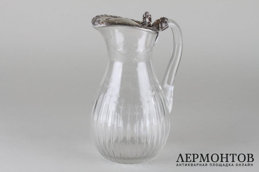 Кувшин с растительным узором. Серебро 950, стекло. Франция,1897-1912 годы.