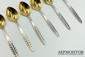 Набор кофейных ложек 6 шт. Таллин, 1950-е гг. Серебро 916 пробы, золочение.