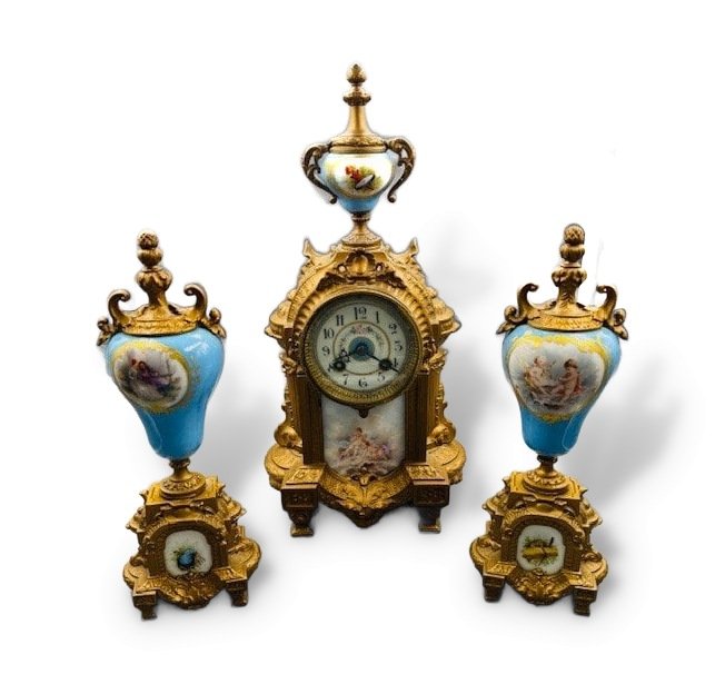 Каминные часы с парными канделябрами. Japy Frères, Франция, 1880–1890 годы