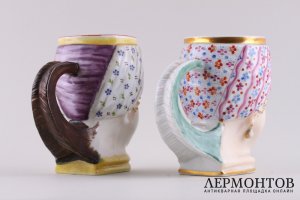 Пара кружек Голова турчанки. Россия, частный завод братьев Новых, нач. 19 в. Фарфор. 