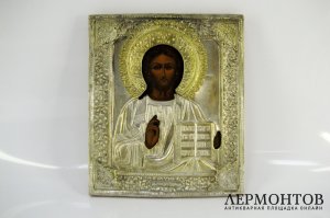 Икона. Господь Вседержитель. Дерево, темпера, бронза.  Россия, XIX век.