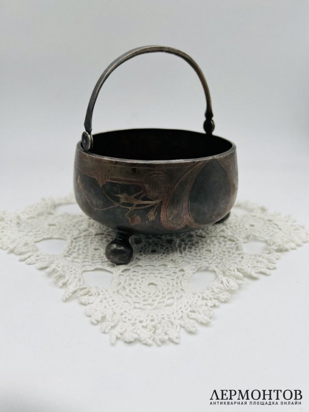 Конфетница в стиле модерн. Серебро 84 пробы, В. Семёнов, Россия, 1908–1917 годы