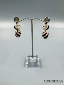 Комплект: серьги и кулон. Золото 750, серебро, эмаль, бриллианты, Алексей Помельников